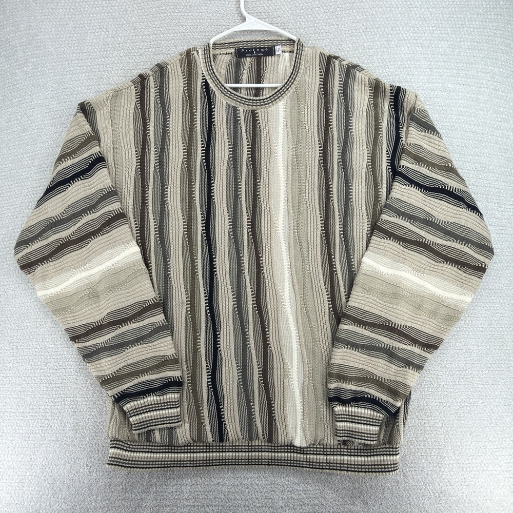 Vintage 90s Protege Collection Sweater Mens XLT Coogi Style Stripe 3D Knit USA